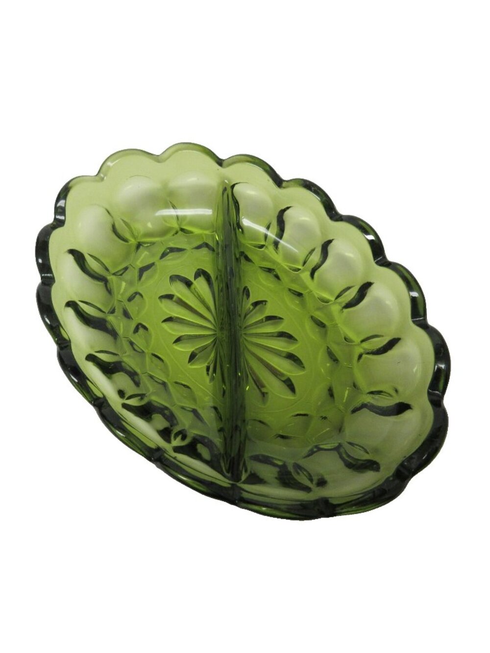 Vintage Anchor Hocking Divided Relish Dish Fairfield Pattern Avacado Green